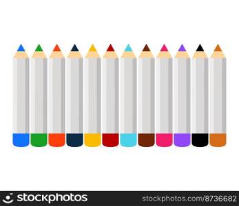 Vector set of colored pencils, flat design, artist s tool, school supplies, stationery.