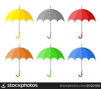 vector set of colorful flat icons of umbrella. cartoon symbol of umbrella isolated on white background