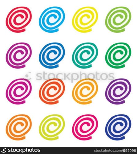 vector set of colorful fruit jellies, bright rainbow colors, flat style, candies isolated on white background