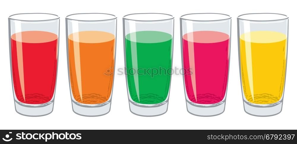 vector set of colorful glasses with tasty fresh juice