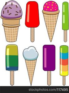 vector set of colorful icecream and popsicles