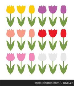 vector set of colorful tulip graphic drawings isolated on white background. beautiful tulips for decorative design. flat graphic style. spring tulips text