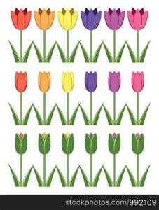 vector set of colorful tulip icons, abstract flower symbols isolated on white background, flat style