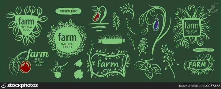 Vector set of corporate design elements for farms and gardens.. Vector set of corporate design elements for farms and gardens