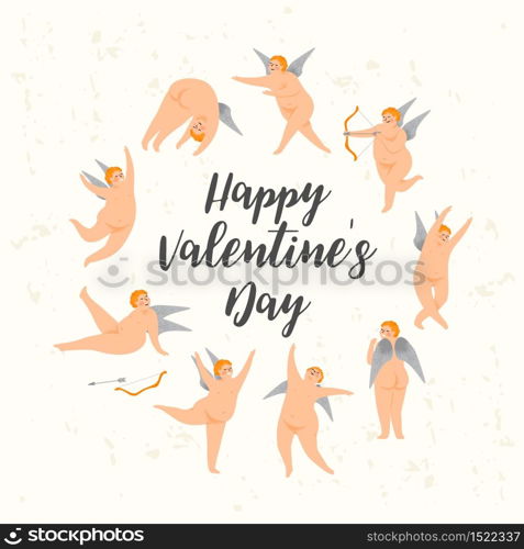 Vector set of cute cupids. Happy Valentine s Day concept. Design element.. Vector set of cute cupids. Happy Valentine s Day concept.