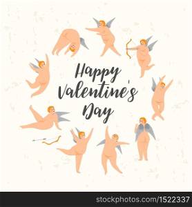 Vector set of cute cupids. Happy Valentine s Day concept. Design element.. Vector set of cute cupids. Happy Valentine s Day concept.