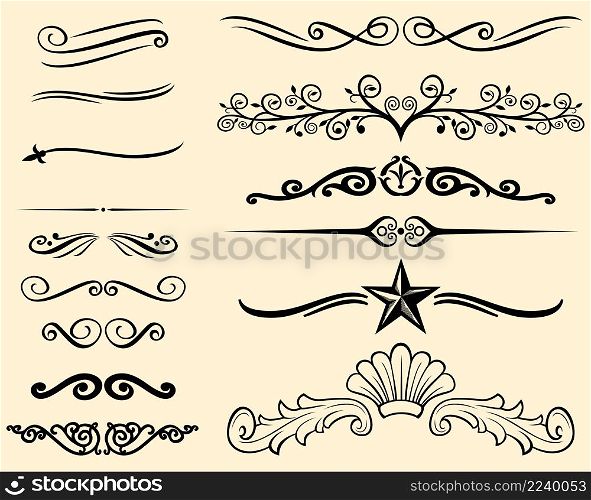 Vector set of decorative elements and lines