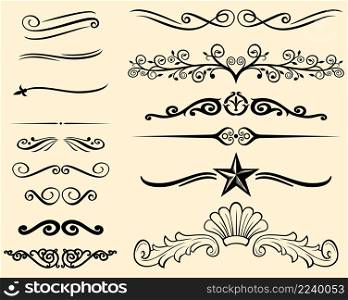 Vector set of decorative elements and lines