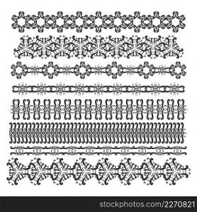 Vector set of decorative patterns. Horizontal oriental lace borders. Border and frame. Seamless vintage damask pattern.. Vector set of decorative patterns.