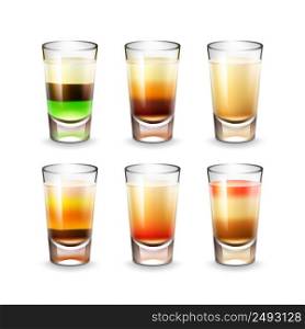 Vector set of different colored striped alcoholic shots isolated on white background. Set of shots