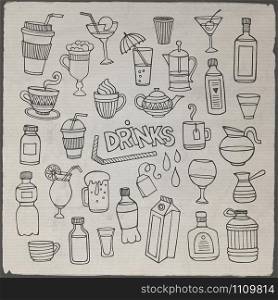 Vector set of different hand drawn beverages. Vector illustration