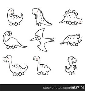 vector set of dinosaurs. cute dinosaur outlines in doodle style. painting for kids