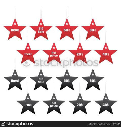 vector set of discount and sale tags, star shape