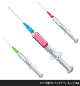 Vector set of disposable syringe with medicine. vector disposable syringe with medicine