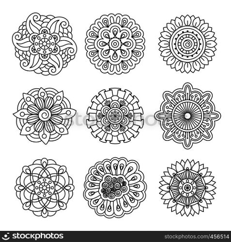 Vector set of doodle flowers. Linear doodle flower set on white background. Linear doodle flower set