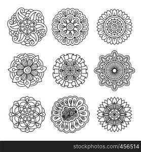 Vector set of doodle flowers. Linear doodle flower set on white background. Linear doodle flower set