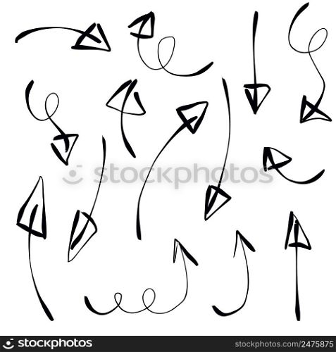 Vector set of doodle hand drawn chalk arrows on white. Vector set of doodle hand drawn chalk arrows