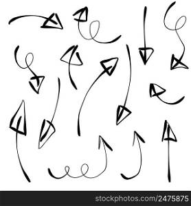 Vector set of doodle hand drawn chalk arrows on white. Vector set of doodle hand drawn chalk arrows