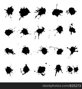 Vector set of editable ink blots, stains and splashes isolated on white