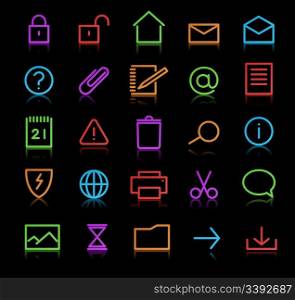 Vector set of elegant neon simple icons for common computer functions