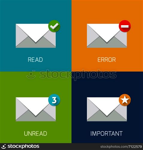 Vector set of envelope iconson colorful background