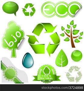 Vector set of environmental icons and labels isolated on white background.