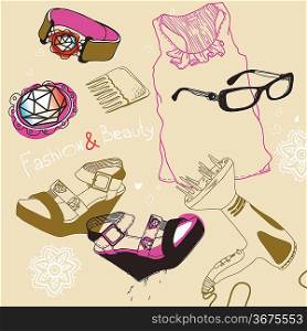 vector set of fashion cloth, shoes and accessories