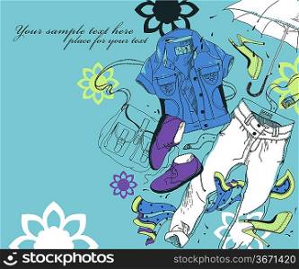 vector set of fashion clothing , shoes and accessories