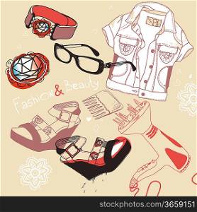 vector set of fashion shoes,cloth and jewelry