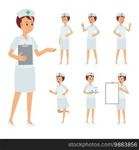 Vector Set of female nurse character.falt medical staff Illustration.