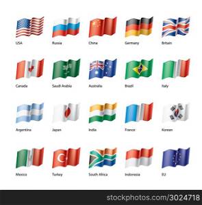 vector set of flags of the G20. Set of national flags of the world G20. Vector illustration
