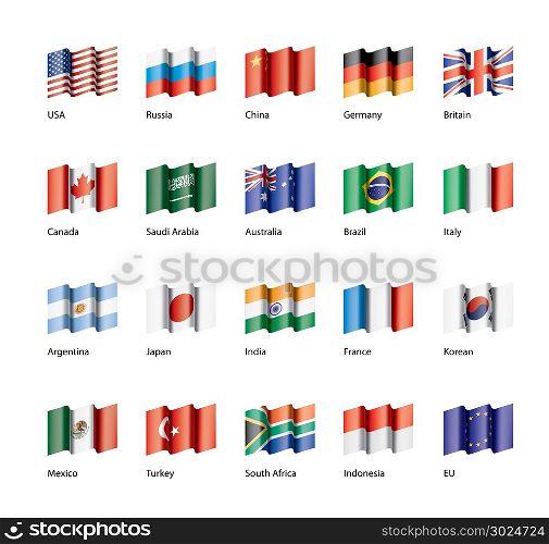 vector set of flags of the G20. Set of national flags of the world G20. Vector illustration