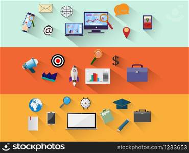 Vector Set of flat design concept icons for web and mobile phone services and apps.