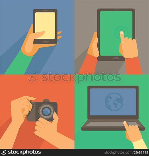 Vector set of flat icons - mobile phone, laptop