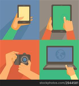 Vector set of flat icons - mobile phone, laptop