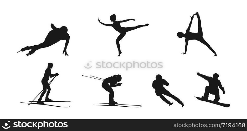 Vector set of flat silhouettes of athletes isolated on a white background, flat modern design. Stock illustration for websites and apps