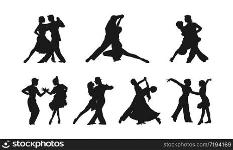 Vector set of flat silhouettes of dancers isolated on a white background, flat modern design. Stock illustration for websites and apps