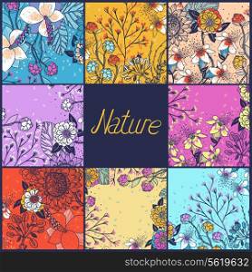 vector set of floral backgrounds with blooming flowers and plants