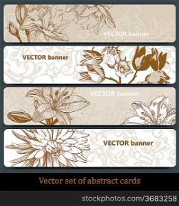 vector set of floral banners in a beige palette