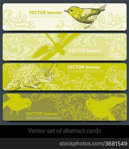 vector set of floral banners with birds and animals