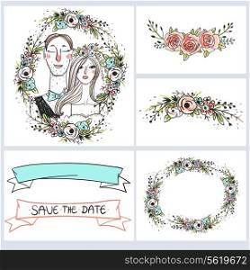 vector set of floral cards for wedding designs