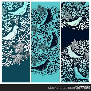 vector set of floral cards with abstract birds and flowers