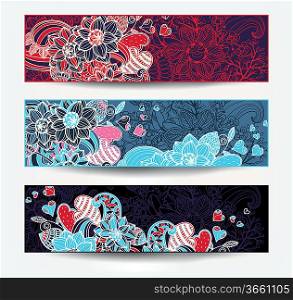 vector set of floral cards with abstract flowers and hearts