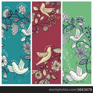 vector set of floral cards with birds and garlands