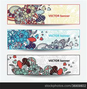 vector set of floral cards with colorful hearts and flowers