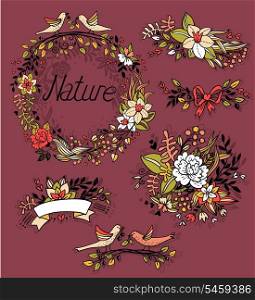 vector set of floral elements and frames