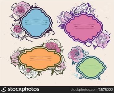vector set of floral frames with gentle blooming roses