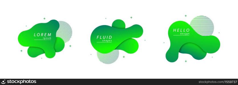 Vector set of fluid isolated abstract geometric green gradient shapes for modern website and liquid graphic design on the white background.