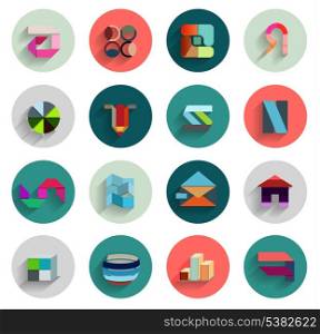 Vector set of geometric abstract flat icons. Can be used for business template / presentation