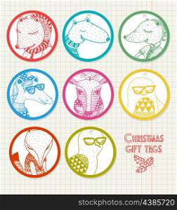 vector set of gift tags with funny animals